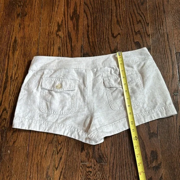 Y2K Express Micro Sailor Buttons Cream Linen Shorts Womens Size 8 Breathable - Picture 5 of 12